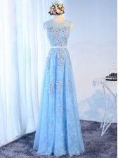 Luxurious Scoop Sleeveless Zipper Prom Gown Baby Blue Tulle