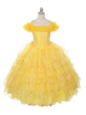 Exquisite Ruffles and Ruffled Layers Party Dresses Yellow Lace Up Sleeveless Floor Length