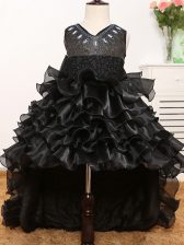 Attractive V-neck Sleeveless Zipper Party Dresses Black Organza