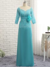 Excellent Zipper Evening Dress Baby Blue for Prom and Party and Military Ball with Lace and Appliques