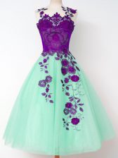 Dynamic Apple Green Lace Up Straps Appliques Damas Dress Tulle Sleeveless