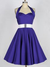  Purple A-line Halter Top Sleeveless Taffeta Mini Length Lace Up Ruching Damas Dress