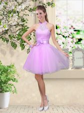 Pretty Lavender Sleeveless Tulle Lace Up Vestidos de Damas for Prom and Party