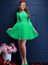 Fine Apple Green 3 4 Length Sleeve Chiffon Lace Up Quinceanera Court of Honor Dress for Prom and Party