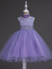  Organza Scoop Sleeveless Zipper Beading and Lace Little Girls Pageant Dress Wholesale in Lavender
