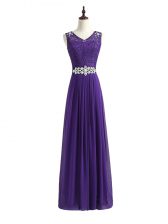 Attractive Floor Length Zipper Dama Dress for Quinceanera Lavender for Prom and Party and Wedding Party with Beading and Lace