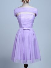Latest Belt Dama Dress for Quinceanera Lavender Side Zipper Sleeveless Mini Length