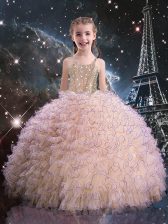 Sweet Straps Sleeveless Organza Kids Pageant Dress Beading and Ruffles Lace Up