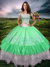 Custom Fit Green Lace Up Off The Shoulder Beading and Embroidery and Ruffled Layers 15 Quinceanera Dress Taffeta Sleeveless
