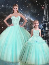Fitting Turquoise Sweet 16 Dresses Military Ball and Sweet 16 and Quinceanera with Beading Sweetheart Sleeveless Lace Up