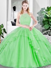  Ball Gown Prom Dress Military Ball and Sweet 16 and Quinceanera with Lace and Ruffled Layers Scoop Sleeveless Zipper