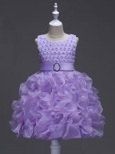 Enchanting Organza Scoop Sleeveless Lace Up Ruffles and Belt Party Dress in Lavender
