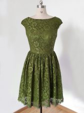 Suitable Olive Green Empire Lace Scoop 3 4 Length Sleeve Lace Knee Length Lace Up Quinceanera Court Dresses