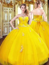  Floor Length Gold Sweet 16 Dresses Organza Sleeveless Beading and Appliques