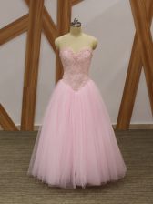  Tulle Sleeveless Floor Length Prom Dresses and Beading