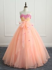 Sumptuous Floor Length Ball Gowns Sleeveless Peach Quince Ball Gowns Lace Up