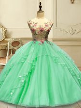 Exceptional Floor Length Green Quinceanera Gowns Scoop Sleeveless Lace Up