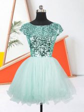  Short Sleeves Lace Up Mini Length Sequins Dress for Prom