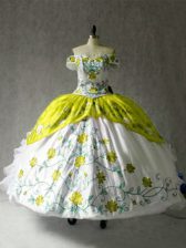  Multi-color Cap Sleeves Floor Length Embroidery and Ruffles Lace Up Sweet 16 Dresses