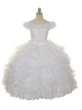 Flare White Sleeveless Organza Lace Up Flower Girl Dresses for Less for Wedding Party