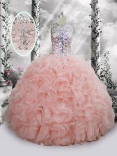 Noble Scoop Sleeveless Lace Up Quinceanera Gowns Baby Pink Organza