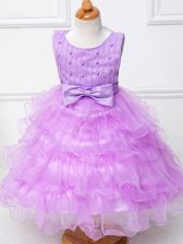 Inexpensive Scoop Sleeveless Zipper Toddler Flower Girl Dress Lilac Organza