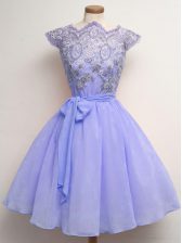  Scalloped Cap Sleeves Chiffon Quinceanera Court Dresses Lace and Belt Lace Up