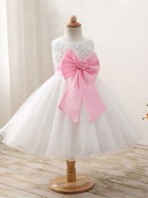  White Ball Gowns Scoop Sleeveless Organza Mini Length Zipper Bowknot Kids Pageant Dress