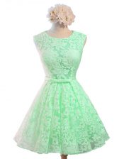 Sweet Belt Damas Dress Apple Green Lace Up Sleeveless Knee Length