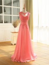 Traditional Floor Length Empire Sleeveless Watermelon Red Prom Party Dress Zipper