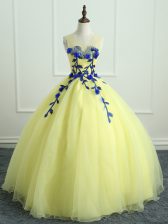 Shining Scoop Sleeveless Sweet 16 Quinceanera Dress Floor Length Hand Made Flower Light Yellow Organza