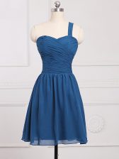 Blue Zipper Quinceanera Court Dresses Ruching Sleeveless Mini Length