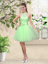 Deluxe Lace Up Halter Top Lace and Belt Dama Dress Tulle Sleeveless