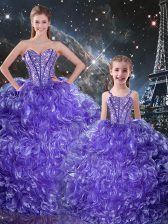 Delicate Floor Length Purple Sweet 16 Quinceanera Dress Organza Sleeveless Beading and Ruffles