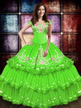 Classical Taffeta Lace Up Off The Shoulder Sleeveless Floor Length 15 Quinceanera Dress Embroidery and Ruffled Layers