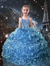  Baby Blue Sleeveless Beading and Ruffles Floor Length Child Pageant Dress