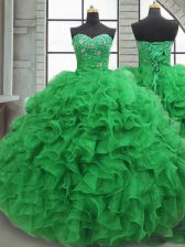 Chic Floor Length Ball Gowns Sleeveless Green Quinceanera Gown Lace Up
