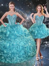Dynamic Sleeveless Beading and Ruffles Lace Up Quinceanera Gowns