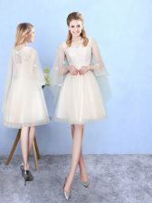 Unique Half Sleeves Lace Up Knee Length Lace Quinceanera Dama Dress