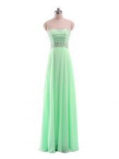High Class Strapless Sleeveless Evening Dress Floor Length Beading Apple Green Chiffon