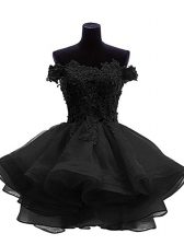 Pretty Black Zipper Off The Shoulder Beading and Lace and Appliques and Ruffles Homecoming Dress Organza Sleeveless