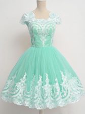 Stunning Tulle Cap Sleeves Knee Length Court Dresses for Sweet 16 and Lace