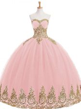  Ball Gowns 15th Birthday Dress Baby Pink Sweetheart Tulle Sleeveless Floor Length Lace Up