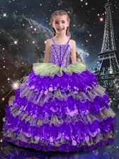 Stunning Organza Sleeveless Floor Length Child Pageant Dress and Beading and Ruffled Layers