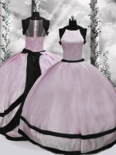  Sleeveless Taffeta Floor Length Zipper Quinceanera Gown in Pink with Ruching