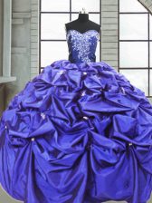 Hot Selling Purple Sleeveless Floor Length Beading and Pick Ups Lace Up 15 Quinceanera Dress