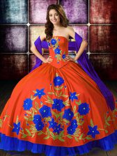 Modern Strapless Sleeveless Ball Gown Prom Dress Floor Length Embroidery Multi-color Taffeta