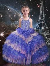  Organza Sleeveless Floor Length Little Girls Pageant Dress Wholesale and Beading and Ruffled Layers