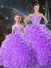 Free and Easy Lavender Lace Up Sweetheart Beading and Ruffles Quinceanera Dresses Organza Sleeveless