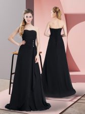 On Sale Floor Length Black Evening Dress Chiffon Sleeveless Beading